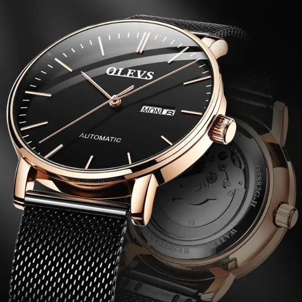Mens Luxury Watch Steel Rose Black