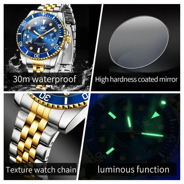 Men's Luxury Watch Luminous Gold
