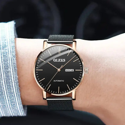 Mens Luxury Watch Steel Rose Black