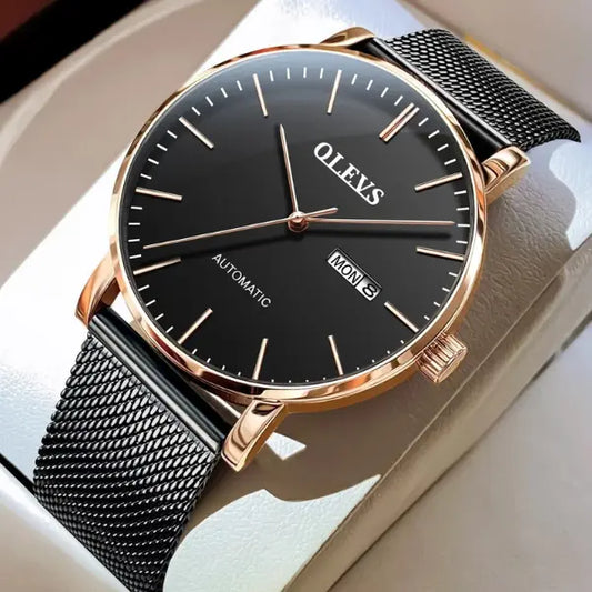Mens Luxury Watch Steel Rose Black