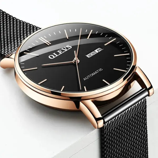 Mens Luxury Watch Steel Rose Black