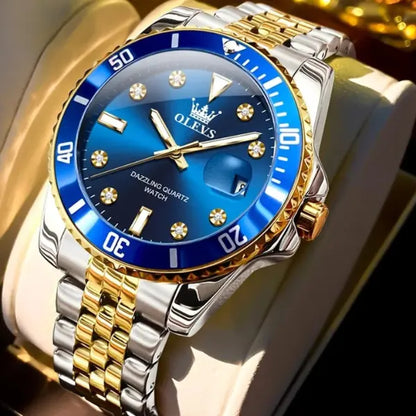 Men's Luxury Watch Luminous Gold Blue