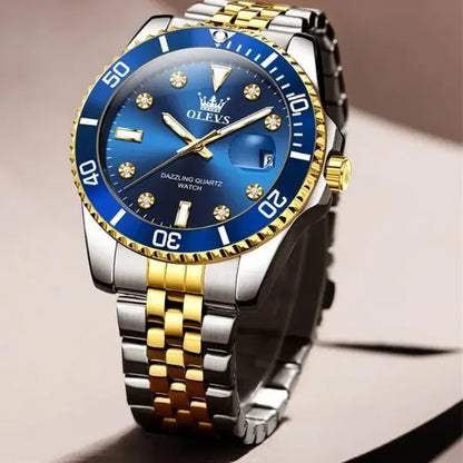 Men's Luxury Watch Luminous Gold Blue