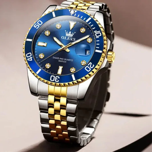 Men's Luxury Watch Luminous Gold Blue