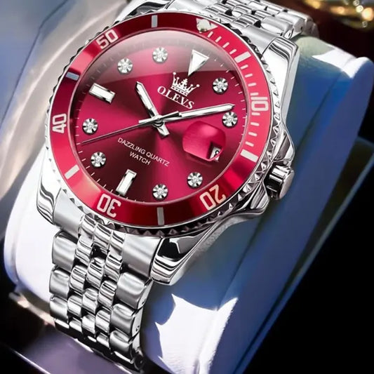 Men's Luxury Watch Luminous Silver Red