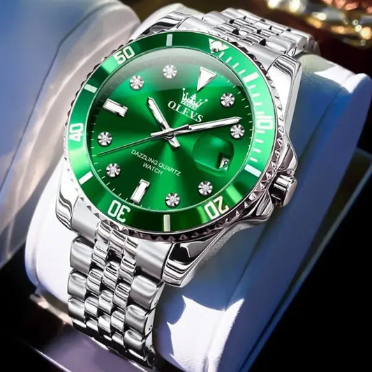 Men's Luxury Watch Luminous Silver Green
