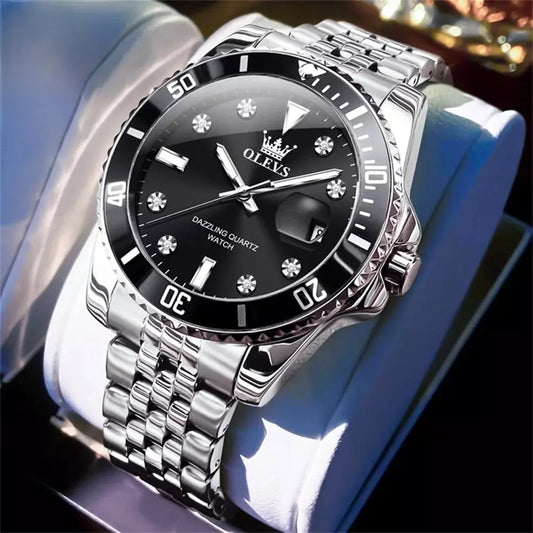 Men's Luxury Watch Luminous Silver Black