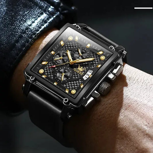 Men's Watch with Leather Strap Black